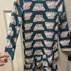 Teal Butterfly Patterned Long Sleeve Dress